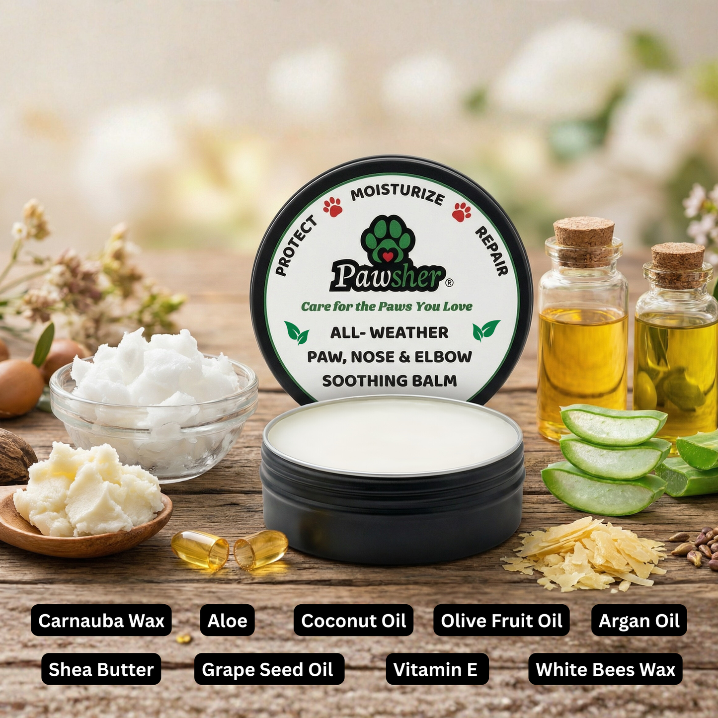 Dog Paw Balm - Lick Safe, Protects Moisturizes Heals Dry Cracked Paws, Nose & Elbows