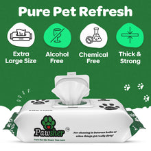 A large pack of Pawsher's Dog Wet wipes that are Extra Large, Alcohol Free, Chemical Free, Thick and Strong.