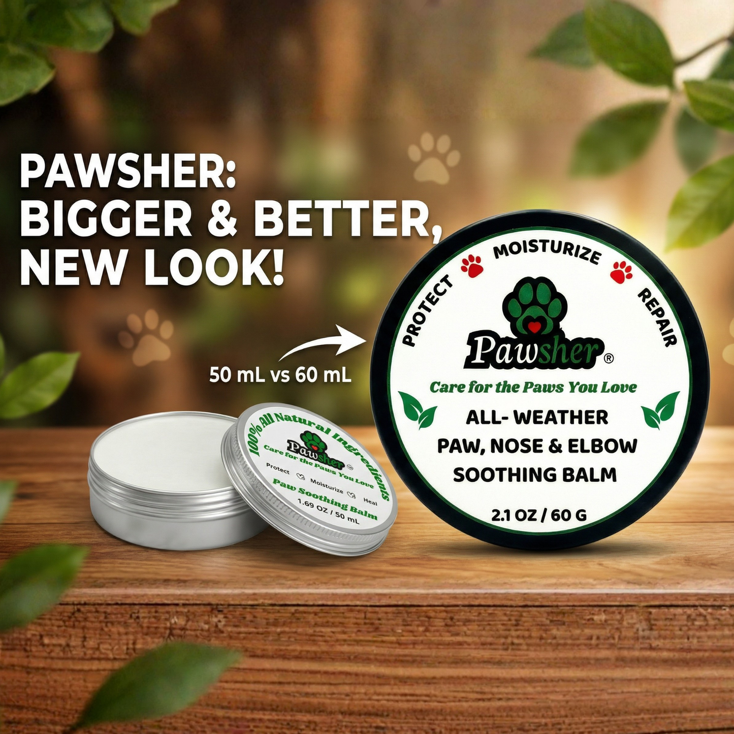 Dog Paw Balm - Lick Safe, Protects Moisturizes Heals Dry Cracked Paws, Nose & Elbows