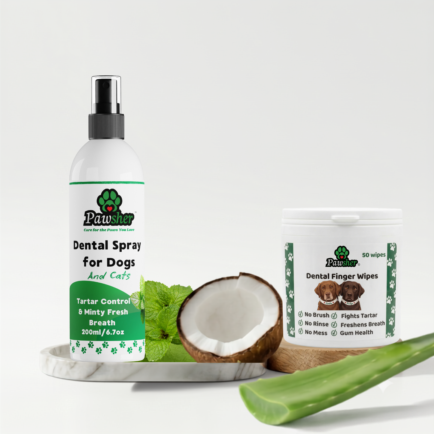 Dog Dental Duo – Teeth Cleaning Finger Wipes + Breath Freshener Spray