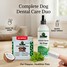Pawsher Complete Dog Dental Care Duo — 50 dental finger wipes and tartar-control minty breath spray
