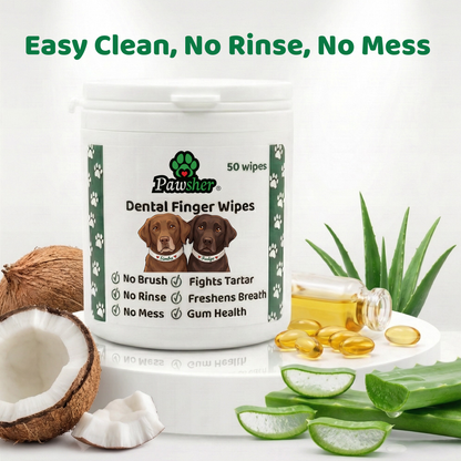 Dog Teeth Cleaning Wipes, Natural Coconut Oil & Aloe, No-Rinse Dental Finger Wipes