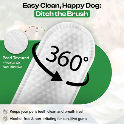Dog Teeth Cleaning Wipes, Natural Coconut Oil & Aloe, No-Rinse Dental Finger Wipes - Pawsher