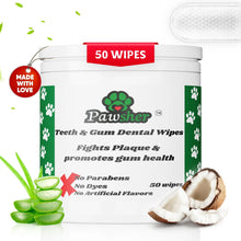 Dog Teeth Cleaning Wipes, Natural Coconut Oil & Aloe, No-Rinse Dental Finger Wipes - Pawsher
