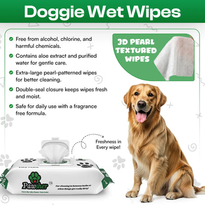 Dog Essentials Starter Kit - Pet Wipes, Paw Balm, Dental Teeth Cleaning Wipes & Poop Bags Set - Pawsher